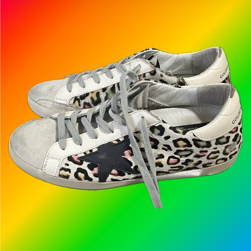 Golden Goose Leopard Print Low-Top Sneakers with Black Star/Run small/Not worn
